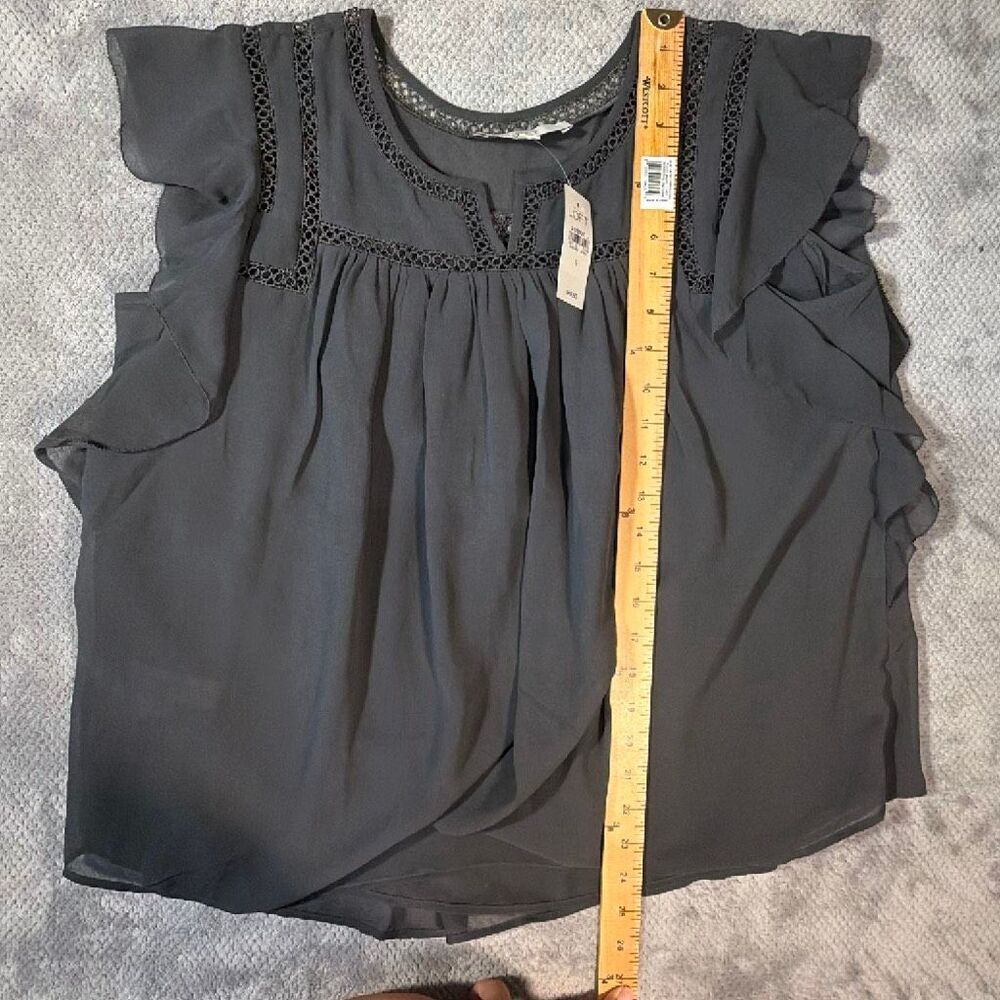LOFT Small Charcoal Gray Ruffle Sleeve Lace Trim Blouse Business Office NEW - Picture 8 of 9